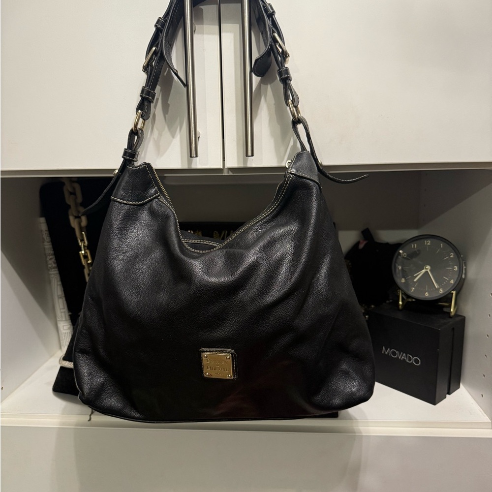 Dooney & Bourke Black Hobo Bag with Gold Accents